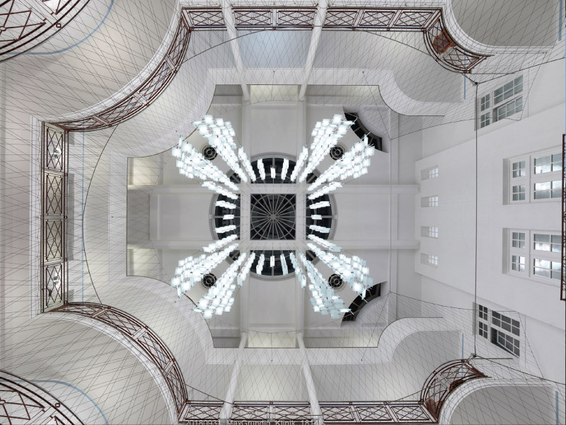 Max Grundig Klinik, Innenansicht im Atrium, Decke